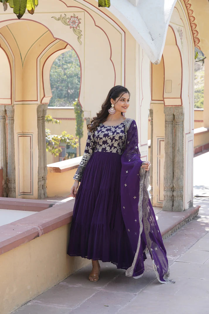 Faux Blooming gown with Viscose Dyable Jacquard With Sequins Embroidered Work Faux Blooming Dupatta(WD169)