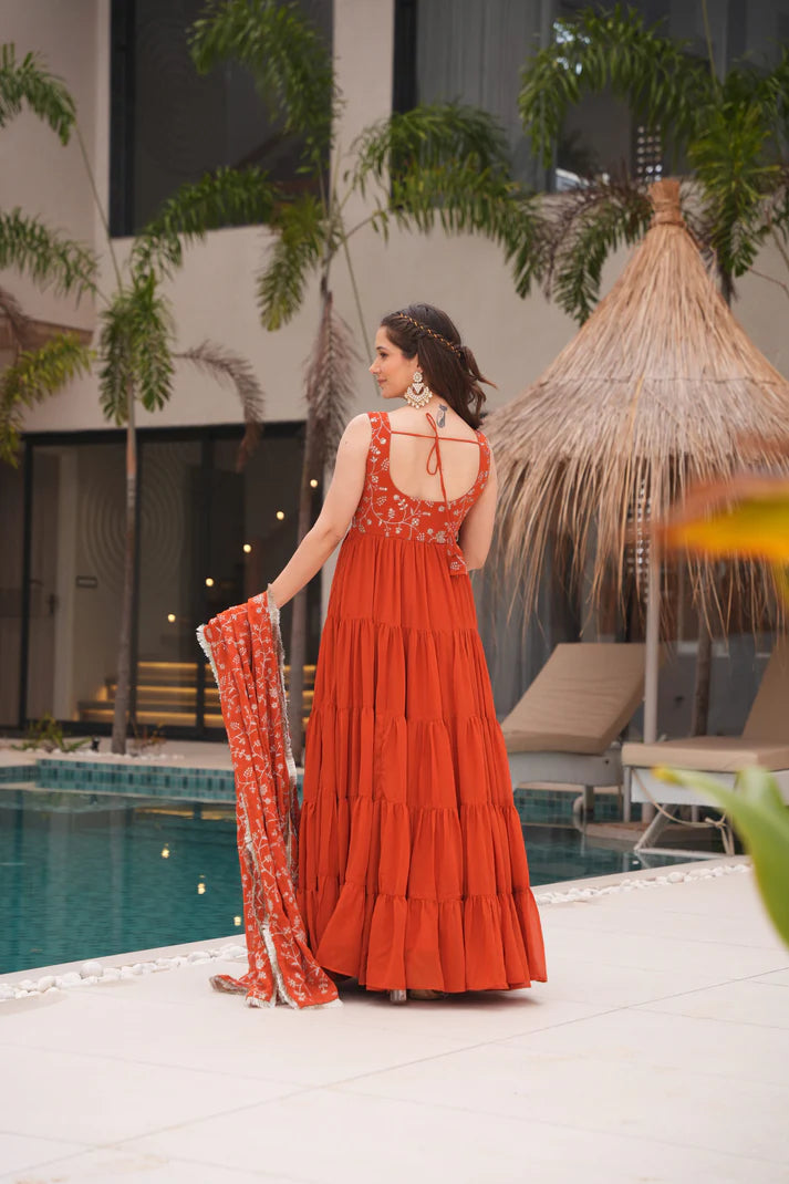 WEDDING SPECIAL SOFT GEORGETTE EMBROIDERED GOWN WITH DUPATTA(WD60)(01)