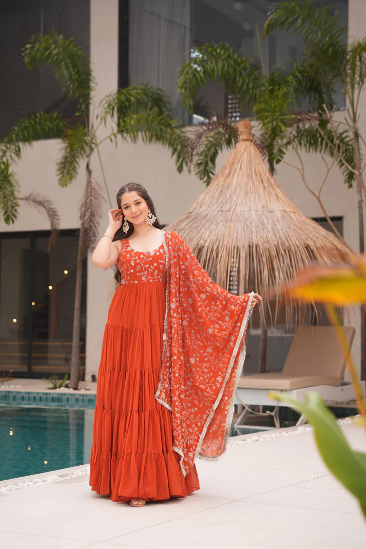 WEDDING SPECIAL SOFT GEORGETTE EMBROIDERED GOWN WITH DUPATTA(WD60)(01)