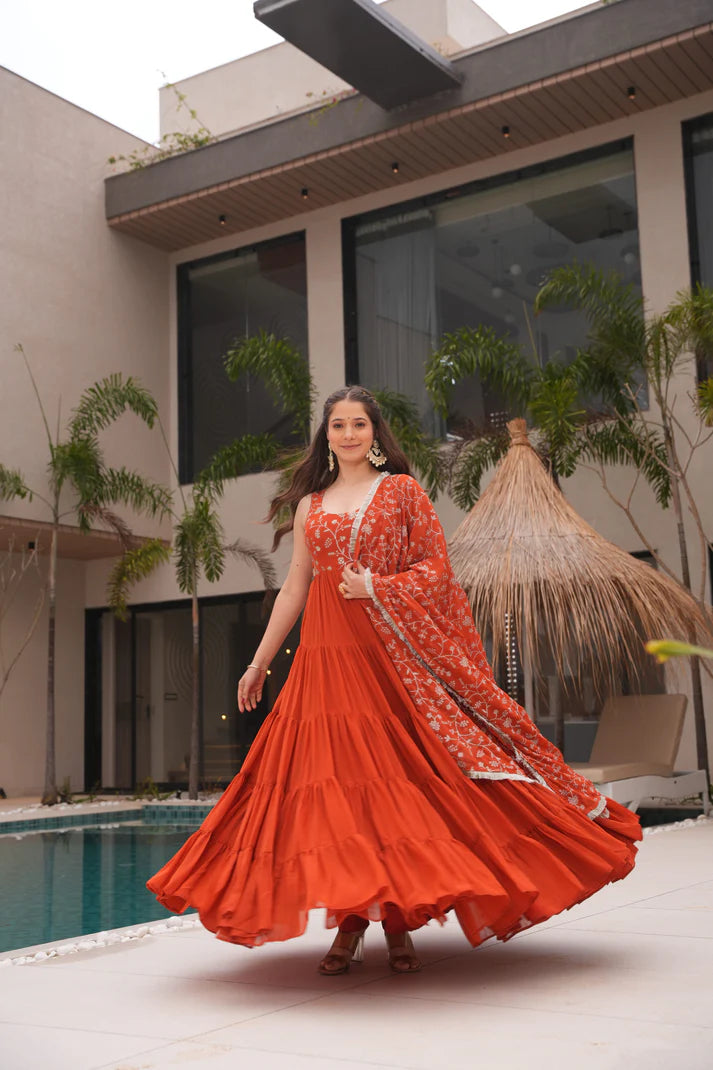 WEDDING SPECIAL SOFT GEORGETTE EMBROIDERED GOWN WITH DUPATTA(WD60)(01)