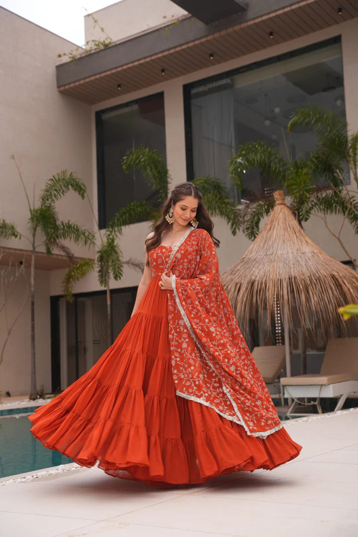 WEDDING SPECIAL SOFT GEORGETTE EMBROIDERED GOWN WITH DUPATTA(WD60)(01)