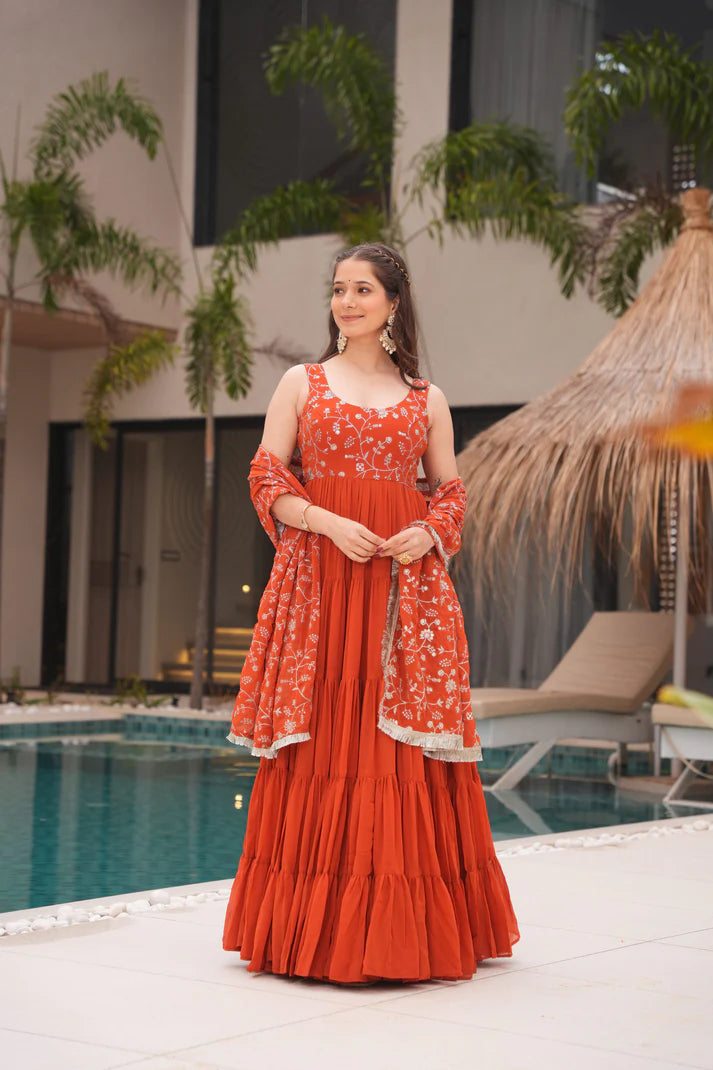 WEDDING SPECIAL SOFT GEORGETTE EMBROIDERED GOWN WITH DUPATTA(WD60)(01)