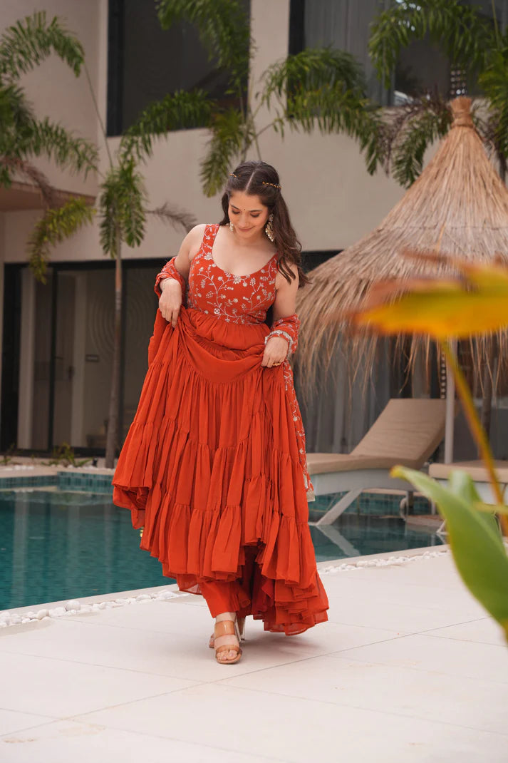 WEDDING SPECIAL SOFT GEORGETTE EMBROIDERED GOWN WITH DUPATTA(WD60)(01)