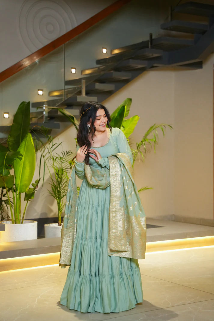 WEDDING SPECIAL MICROCRAPE GOWN WITH JAQUARD DUPATTA (WD55)(02)