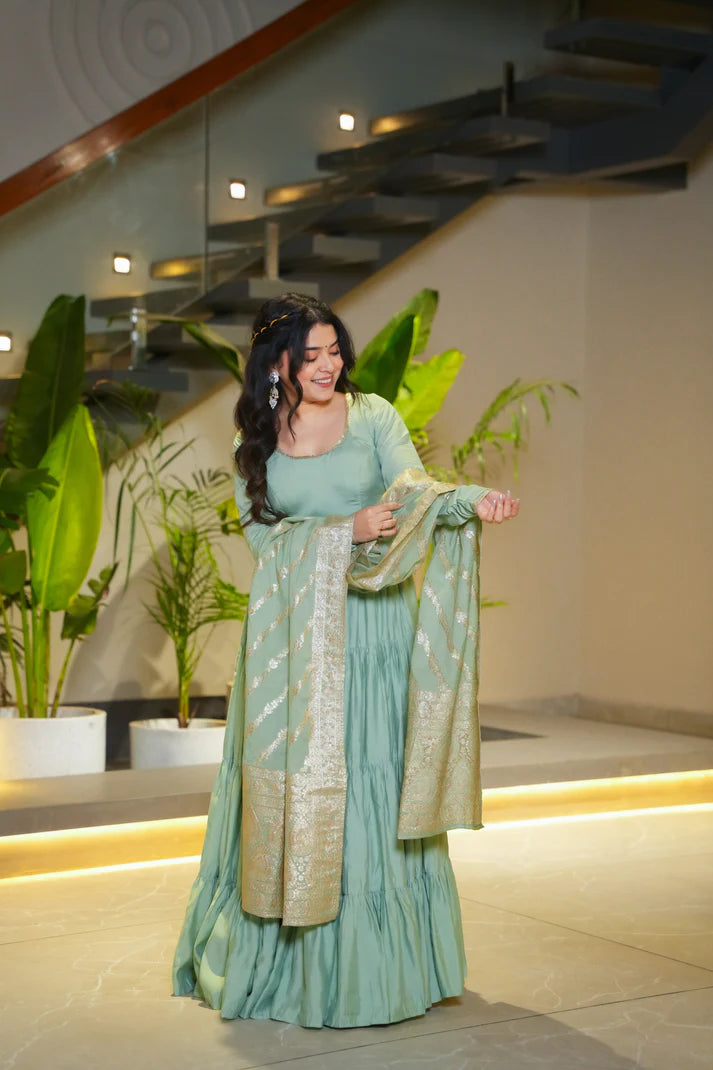 WEDDING SPECIAL MICROCRAPE GOWN WITH JAQUARD DUPATTA (WD55)(02)