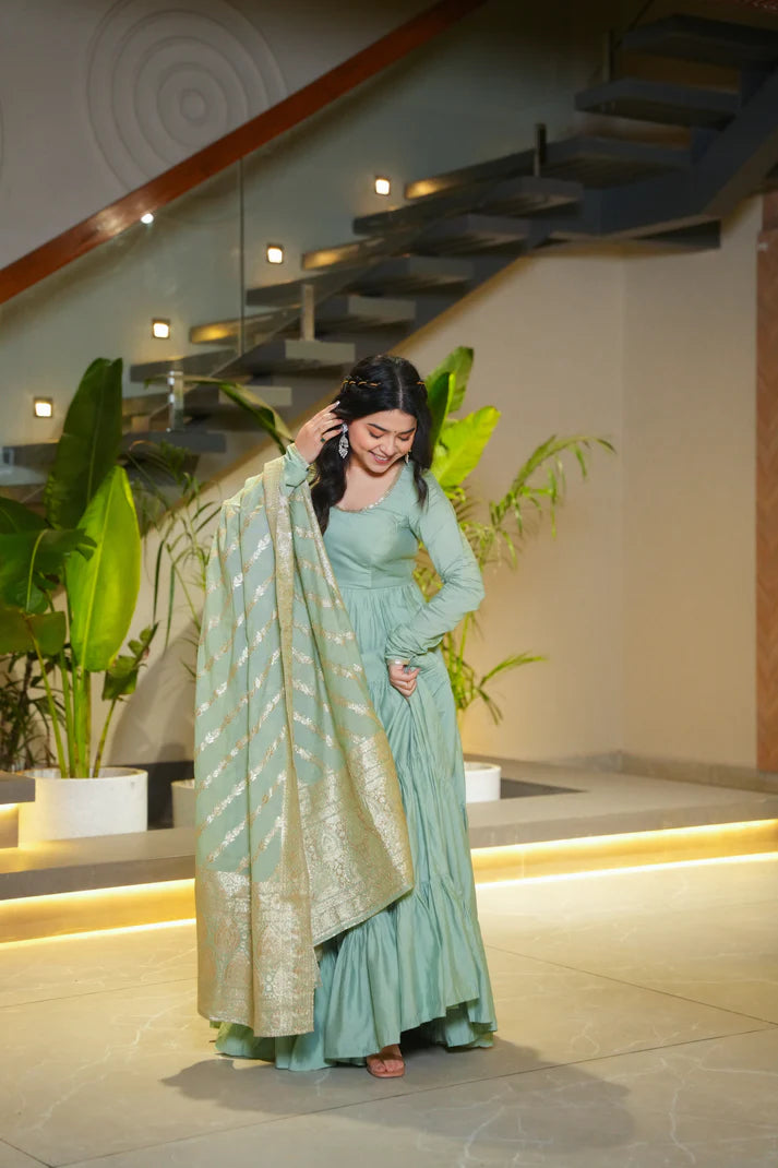 WEDDING SPECIAL MICROCRAPE GOWN WITH JAQUARD DUPATTA (WD55)(02)