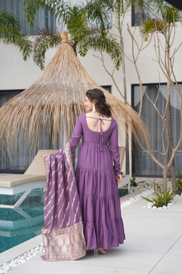 WEDDING SPECIAL MICROCRAPE GOWN WITH JAQUARD DUPATTA (WD55) (01)