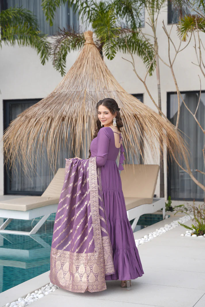 WEDDING SPECIAL MICROCRAPE GOWN WITH JAQUARD DUPATTA (WD55) (01)