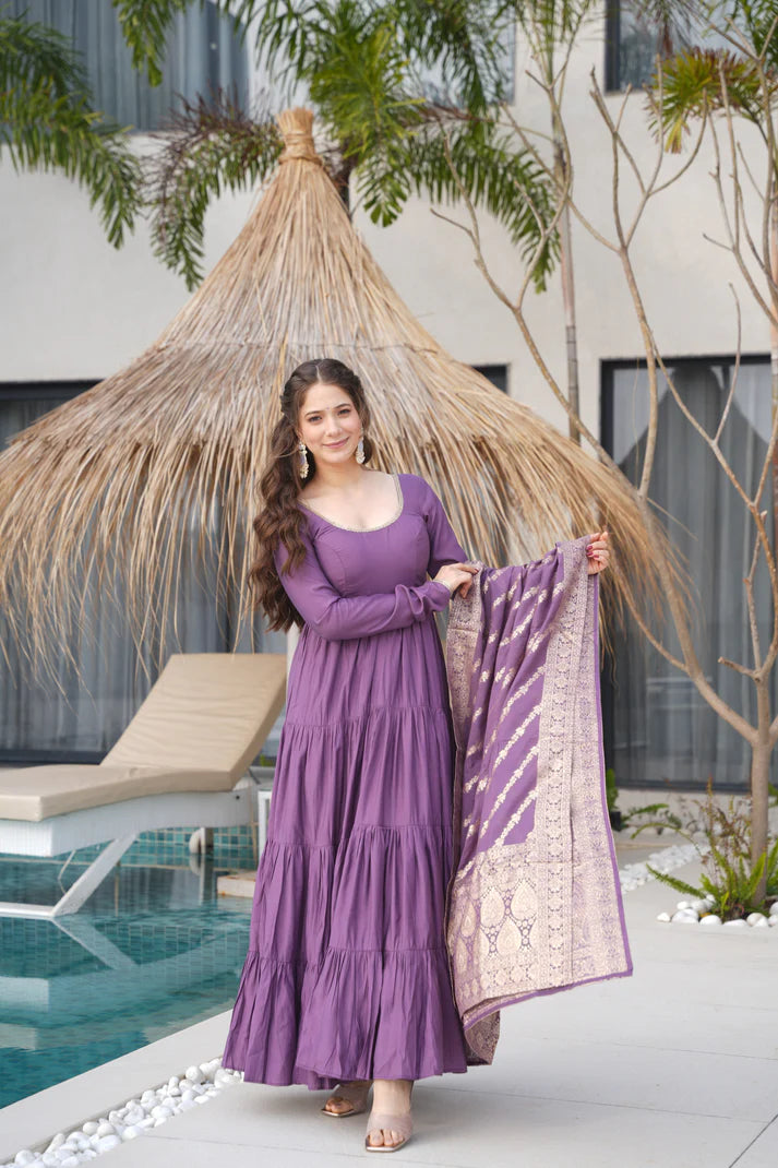WEDDING SPECIAL MICROCRAPE GOWN WITH JAQUARD DUPATTA (WD55) (01)