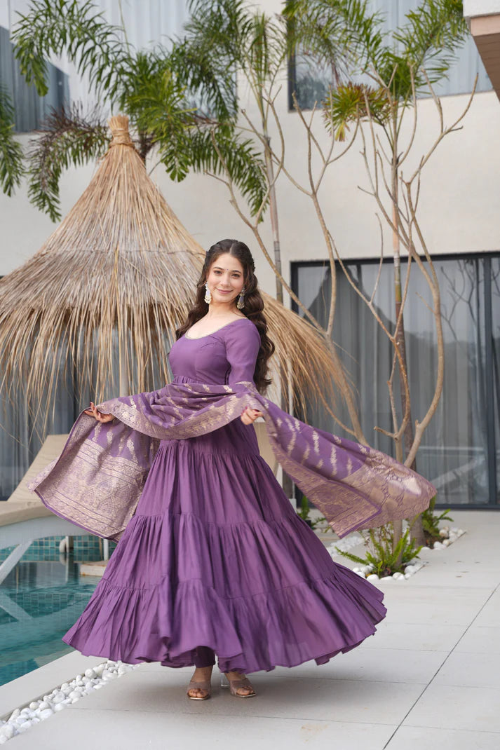 WEDDING SPECIAL MICROCRAPE GOWN WITH JAQUARD DUPATTA (WD55) (01)