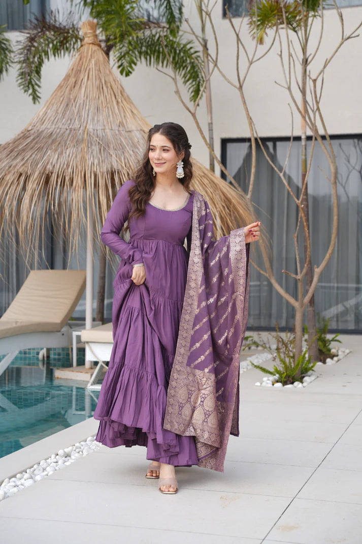 WEDDING SPECIAL MICROCRAPE GOWN WITH JAQUARD DUPATTA (WD55) (01)