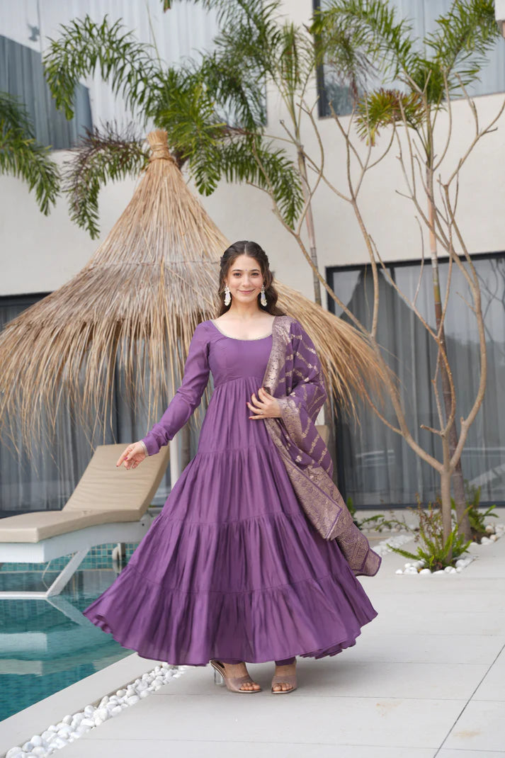 WEDDING SPECIAL MICROCRAPE GOWN WITH JAQUARD DUPATTA (WD55) (01)
