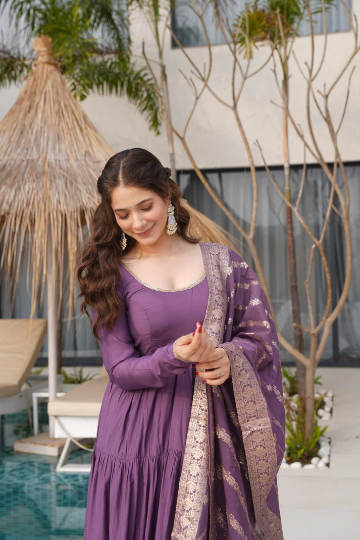 WEDDING SPECIAL MICROCRAPE GOWN WITH JAQUARD DUPATTA (WD55) (01)