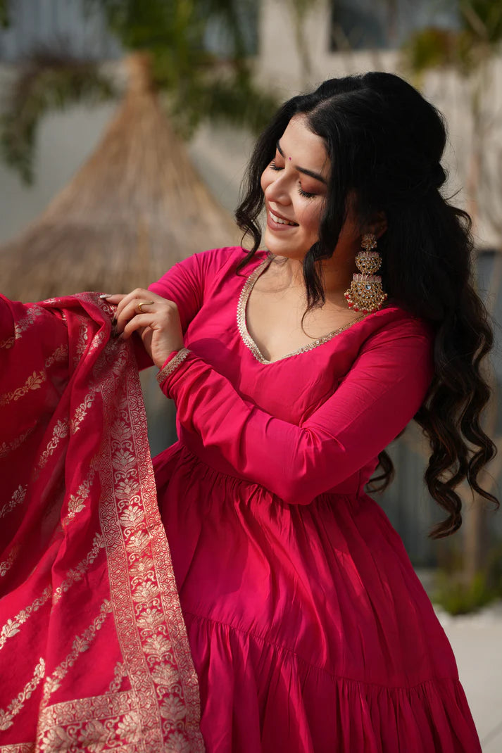 WEDDING SPECIAL MICROCRAPE GOWN WITH JAQUARD DUPATTA (WD55)