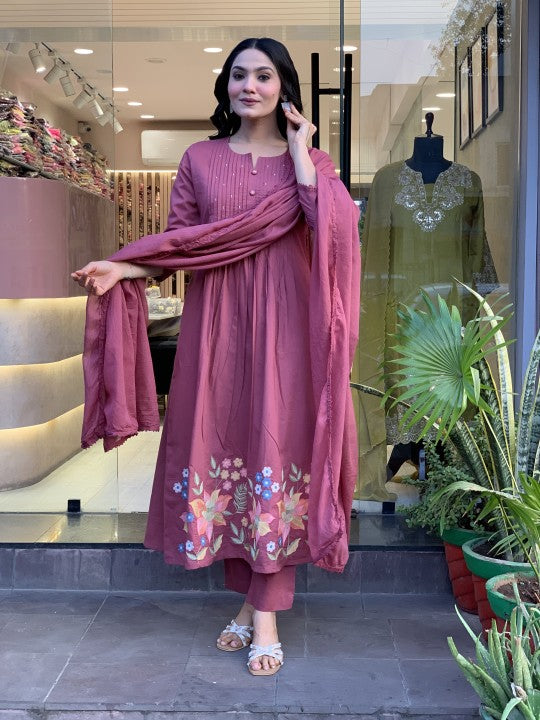 We presents a stunning Cotton anarkali Suit Set-a perfect blend of traditional patterns