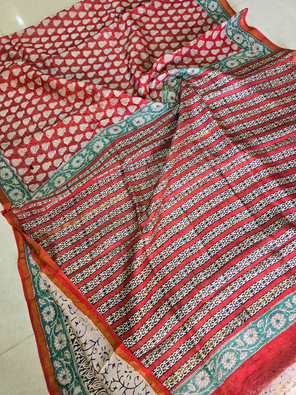 Premium Hand Block Printed Chanderi Silk Saree (SWSRCHACH20)