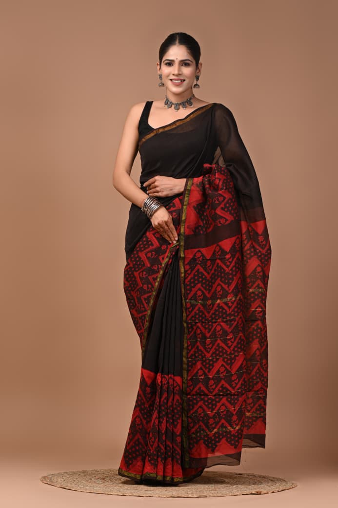Premium Hand Block Printed Chanderi Silk Saree