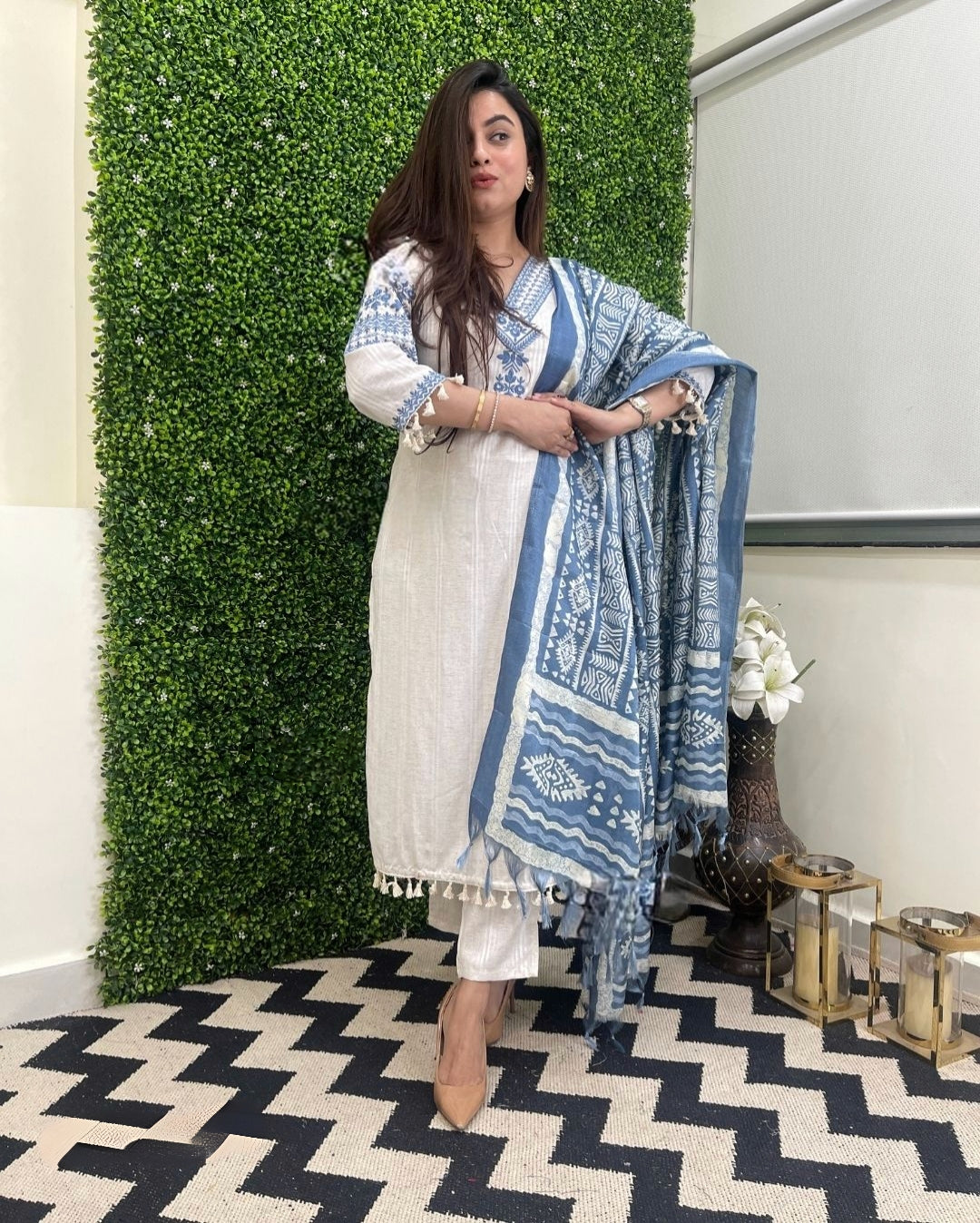 We are here to spread some magic to your ethnic Heavy cotton katha work and embroidery πͺ‘ work and beautiful lace work .(WARED300)
