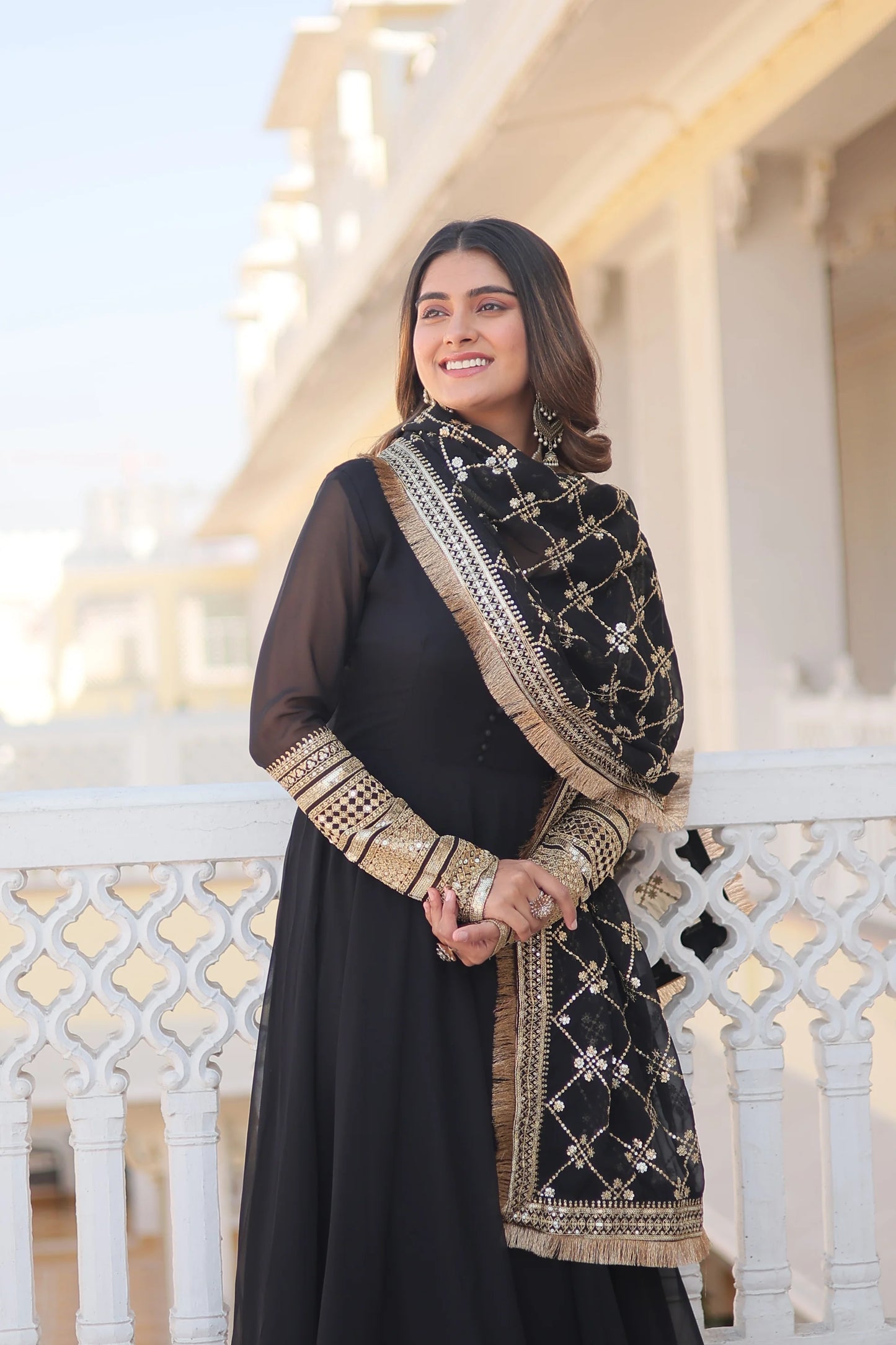 Faux Blooming Gown with Dupatta With Attractive Embroidered Sequins work with Lace Border(WARED333)