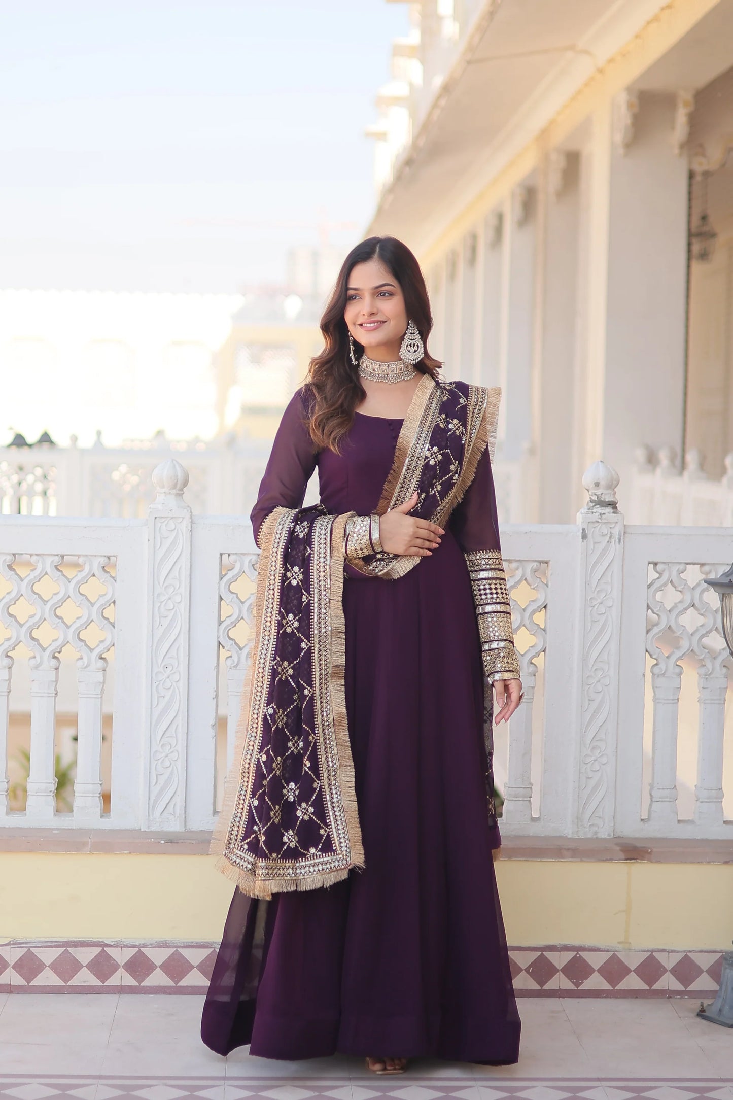 Faux Blooming Gown with Dupatta With Attractive Embroidered Sequins work with Lace Border(WARED335)