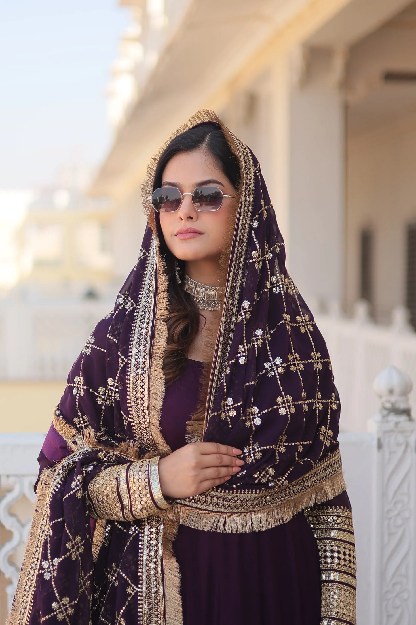 Faux Blooming Gown with Dupatta With Attractive Embroidered Sequins work with Lace Border(WARED335)