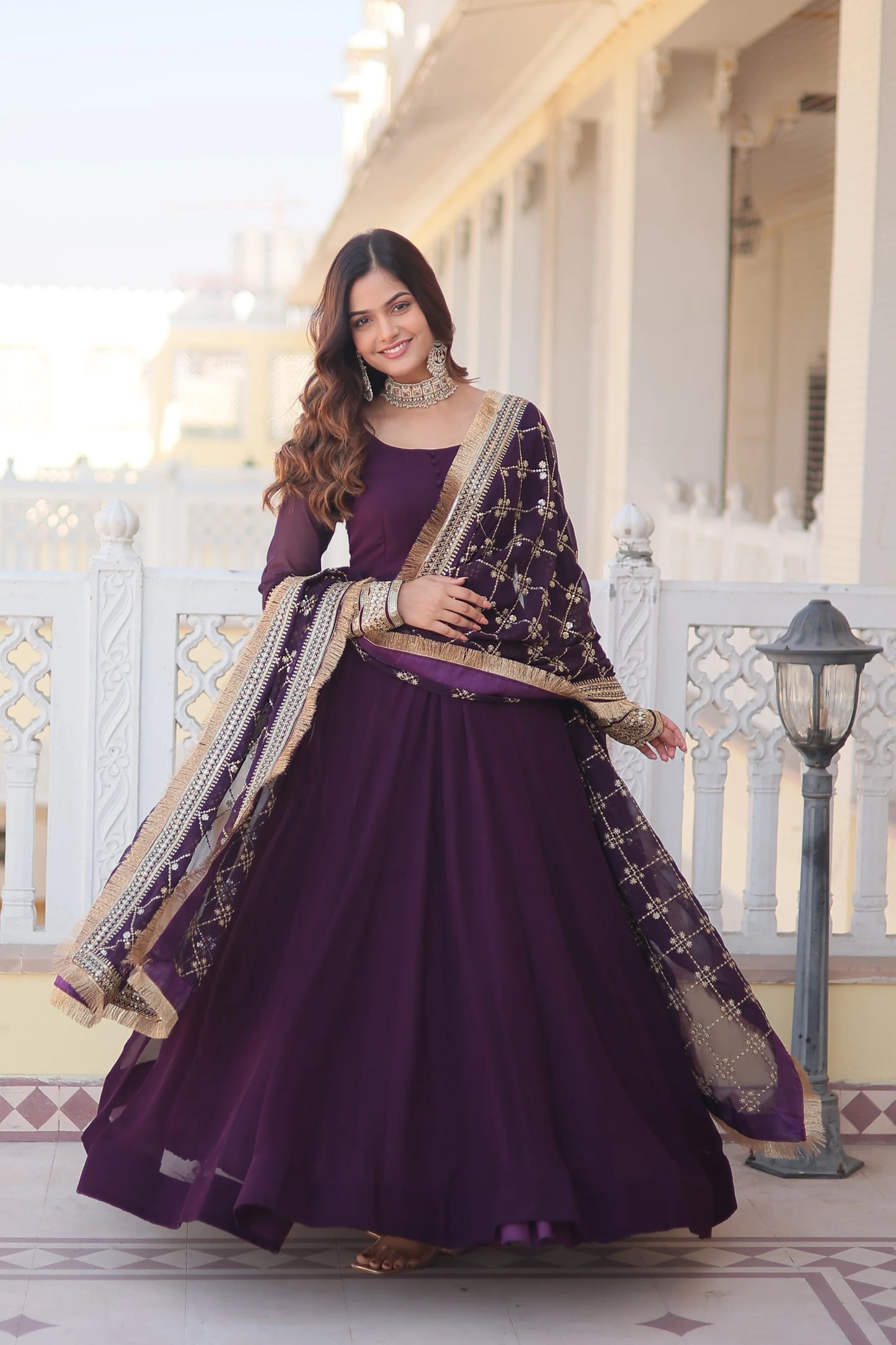 Faux Blooming Gown with Dupatta With Attractive Embroidered Sequins work with Lace Border(WARED335)