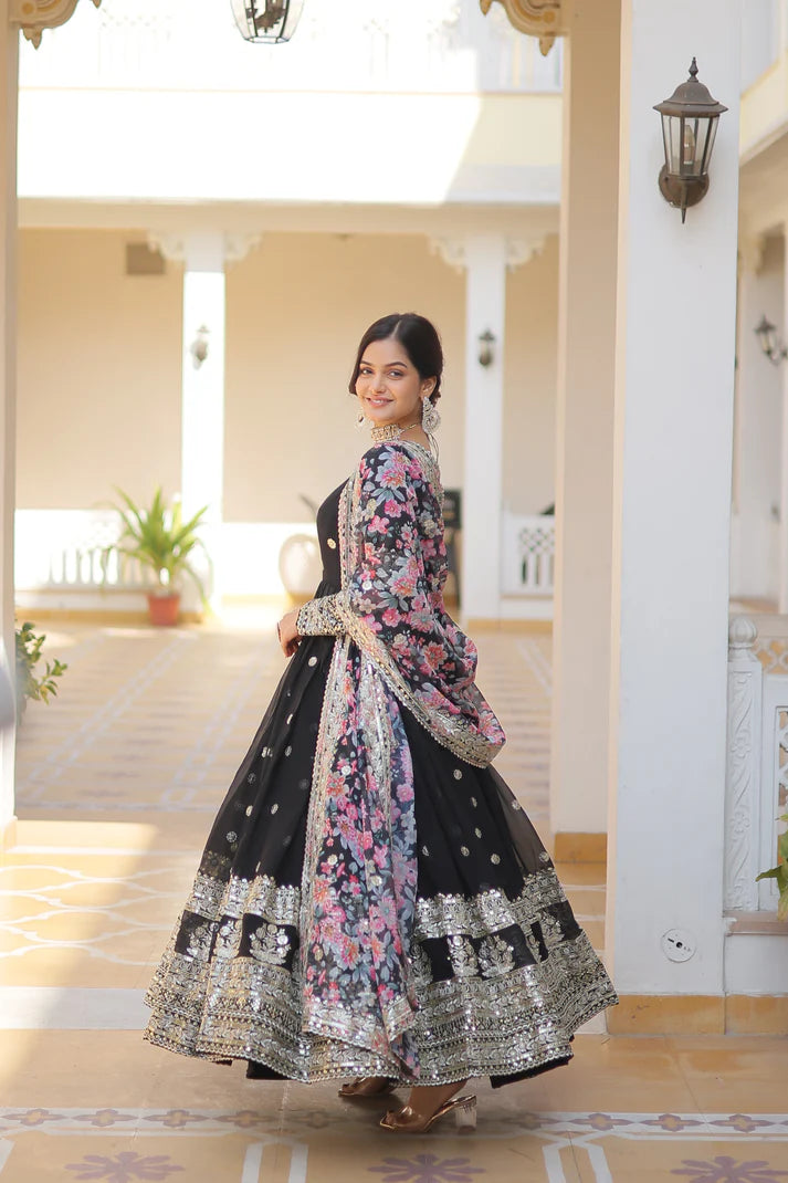 Faux Georgette with Embroidery Zari Sequins-work premium gown(WD18)