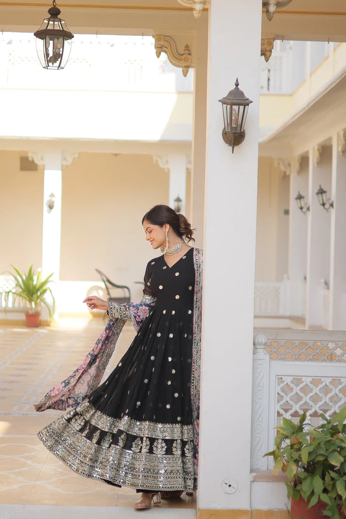 Faux Georgette with Embroidery Zari Sequins-work premium gown(WD18)