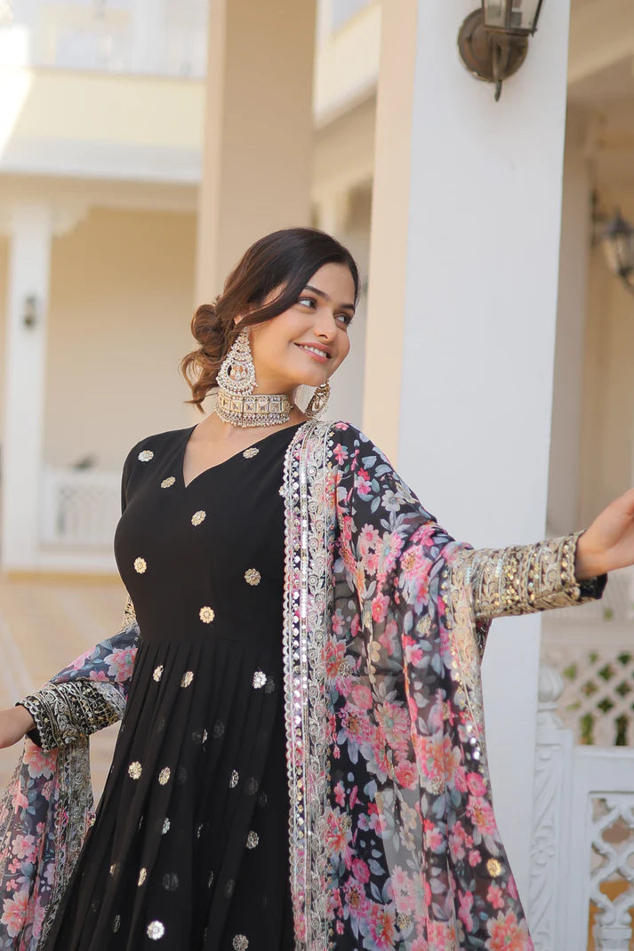 Faux Georgette with Embroidery Zari Sequins-work premium gown(WD18)