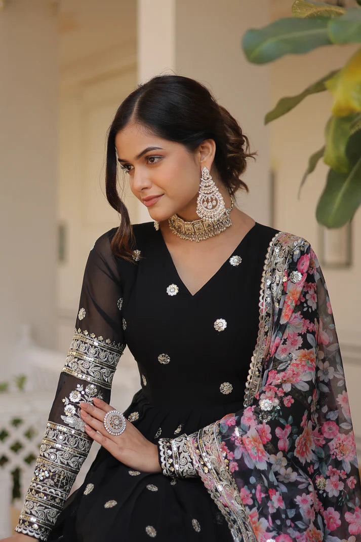 Faux Georgette with Embroidery Zari Sequins-work premium gown(WD18)