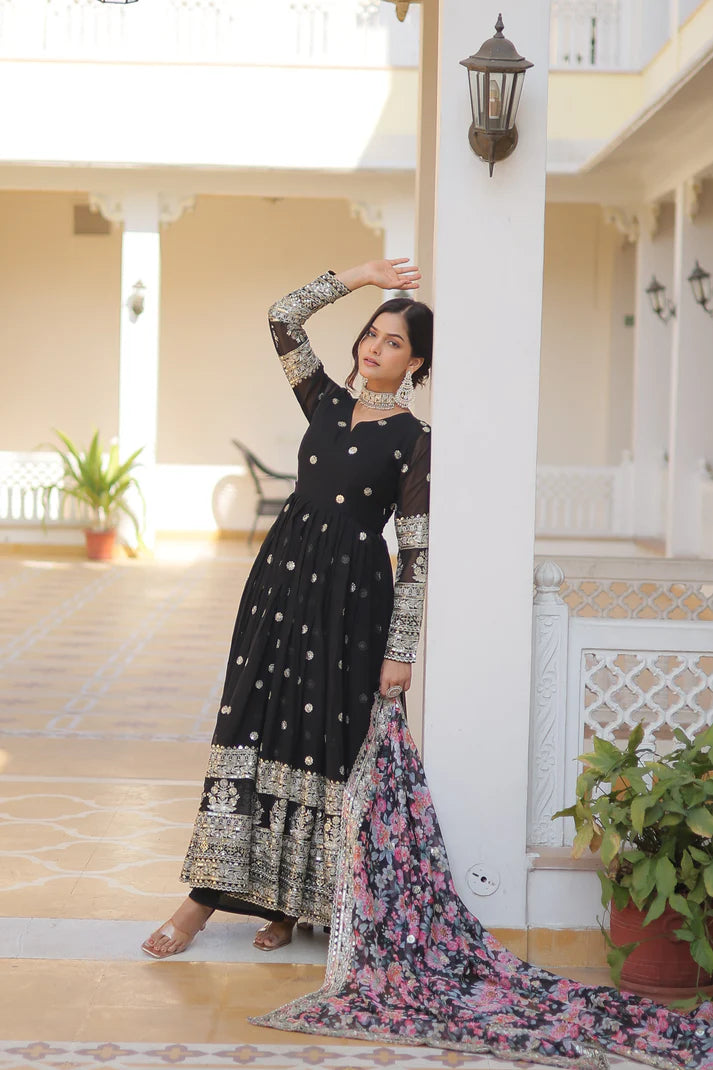 Faux Georgette with Embroidery Zari Sequins-work premium gown(WD18)