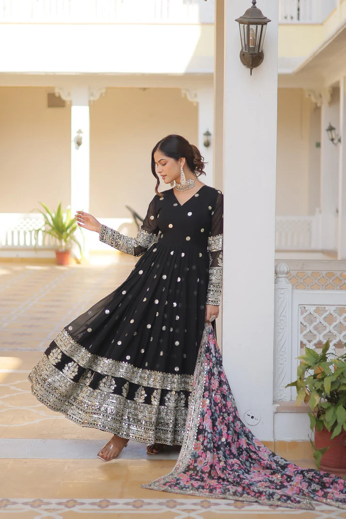Faux Georgette with Embroidery Zari Sequins-work premium gown(WD18)