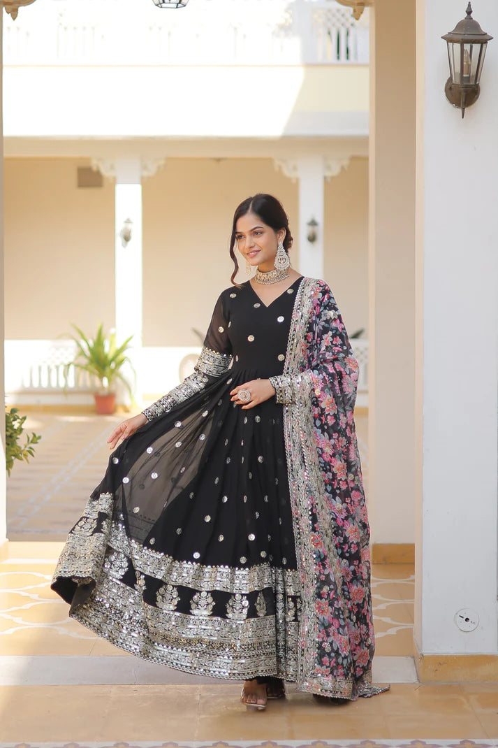 Faux Georgette with Embroidery Zari Sequins-work premium gown(WD18)
