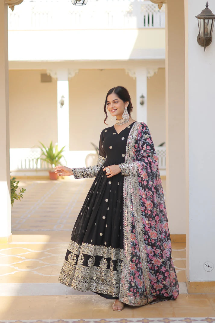 Faux Georgette with Embroidery Zari Sequins-work premium gown(WD18)