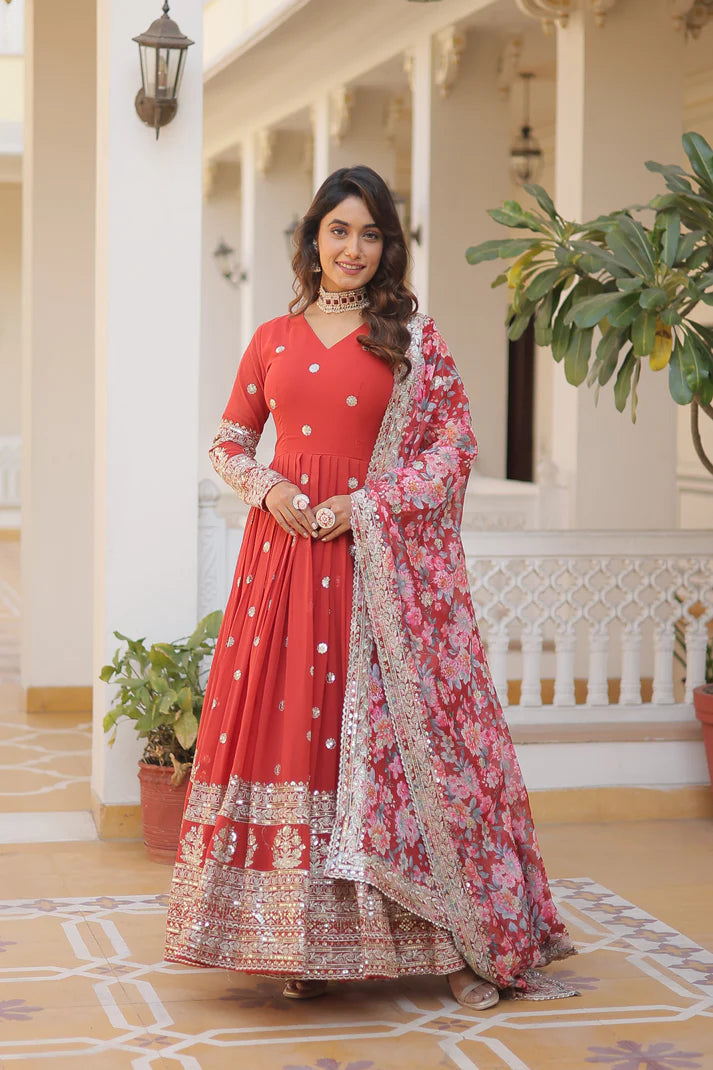 Faux Georgette with Embroidery Zari Sequins-work premium gown(WD18) (02)