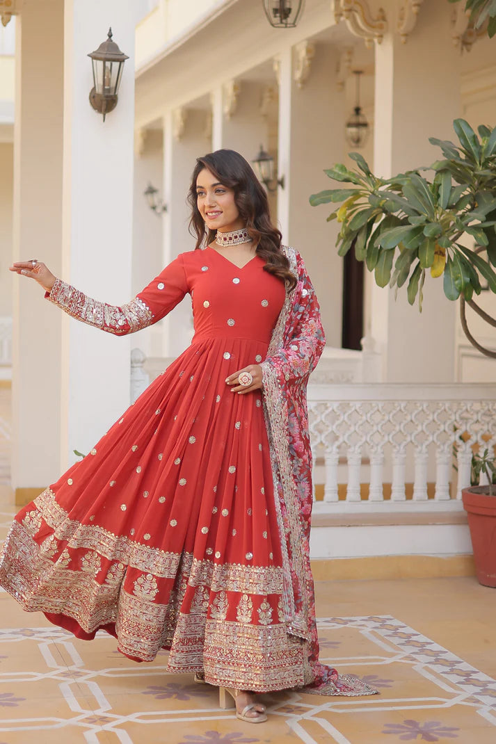 Faux Georgette with Embroidery Zari Sequins-work premium gown(WD18) (02)