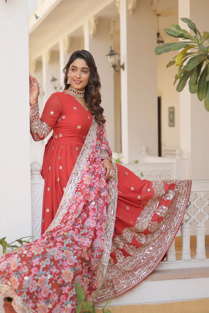 Faux Georgette with Embroidery Zari Sequins-work premium gown(WD18) (02)