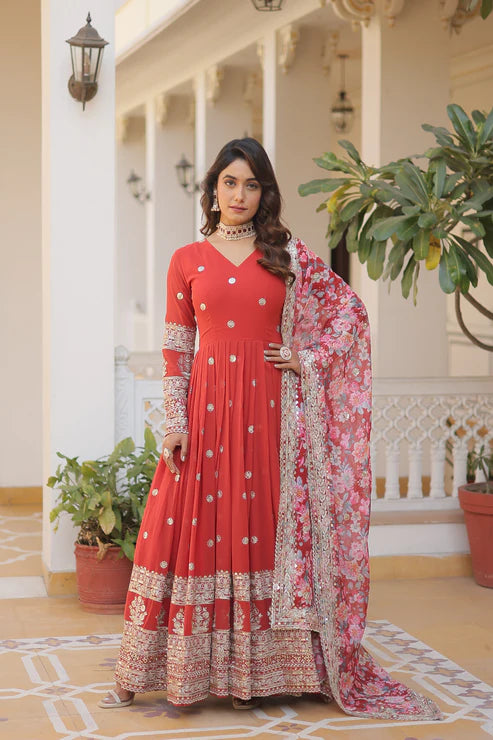 Faux Georgette with Embroidery Zari Sequins-work premium gown(WD18) (02)