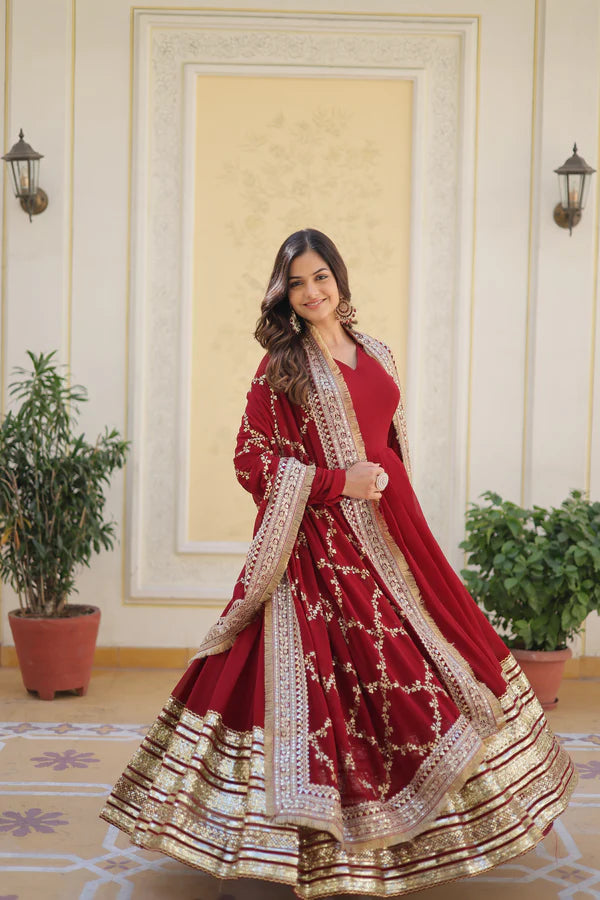 WOMENSAVTAR PREMIUM READYMADE ALIA CUT GOWN WITH DUPATTA SET