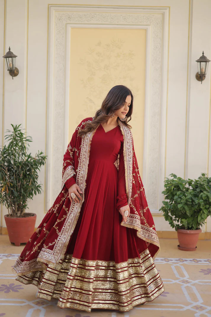PREMIUM READYMADEFAUX BLOOMING SEQUENCE EMBROIDERED GOWN WITH DUPATTA SET(WD01)