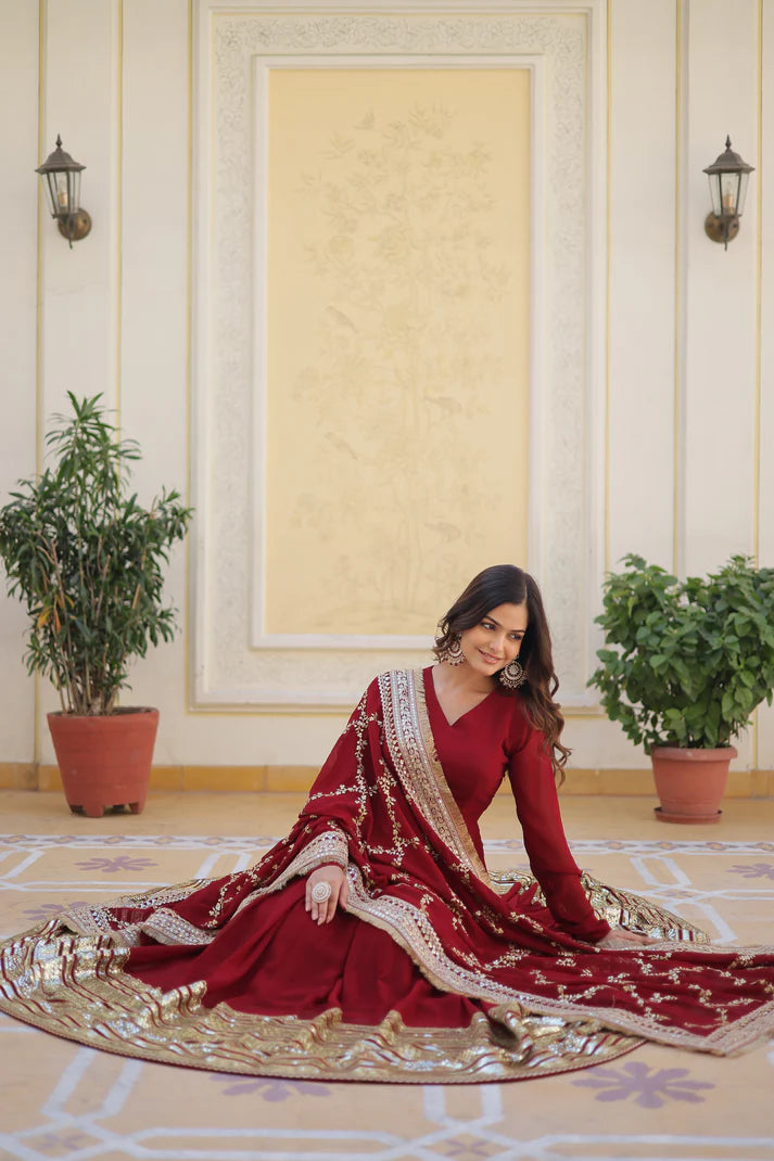 WOMENSAVTAR PREMIUM READYMADE ALIA CUT GOWN WITH DUPATTA SET