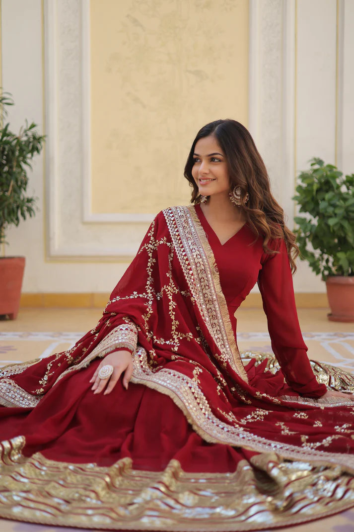 WOMENSAVTAR PREMIUM READYMADE ALIA CUT GOWN WITH DUPATTA SET