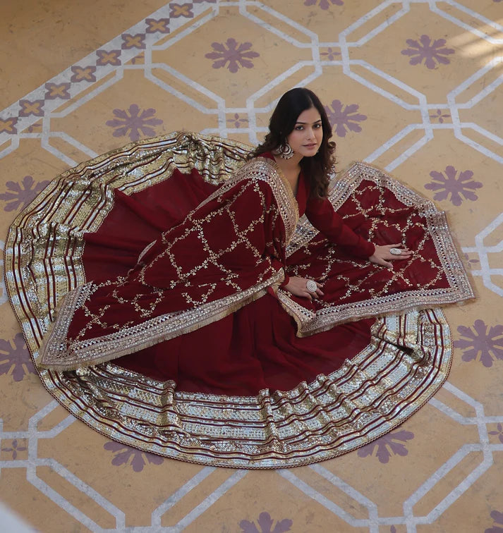 PREMIUM READYMADEFAUX BLOOMING SEQUENCE EMBROIDERED GOWN WITH DUPATTA SET(WD01)