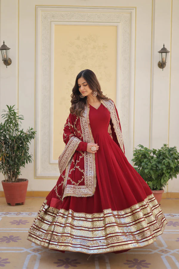 WOMENSAVTAR PREMIUM READYMADE ALIA CUT GOWN WITH DUPATTA SET