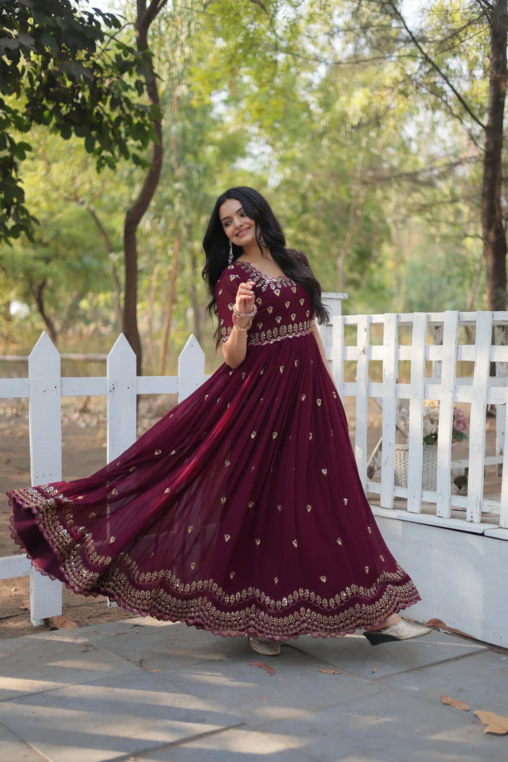 ZARI THREAD SEQUINS EMBROIDERY WORK GOWN(WD152)