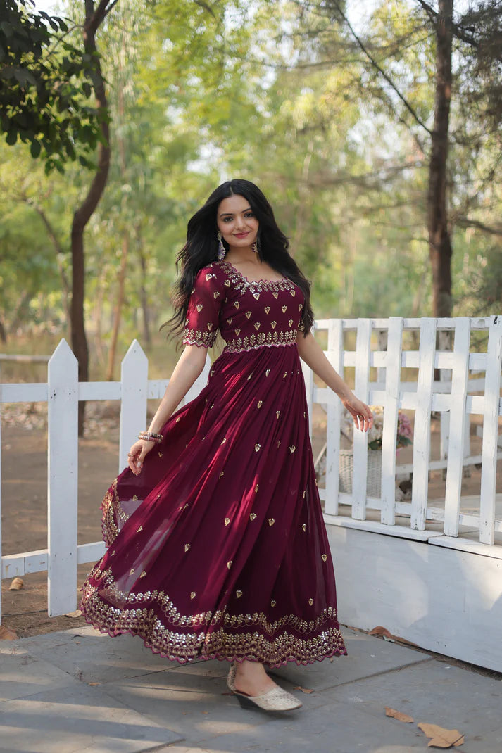 ZARI THREAD SEQUINS EMBROIDERY WORK GOWN(WD152)