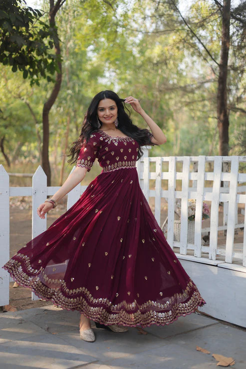 ZARI THREAD SEQUINS EMBROIDERY WORK GOWN(WD152)