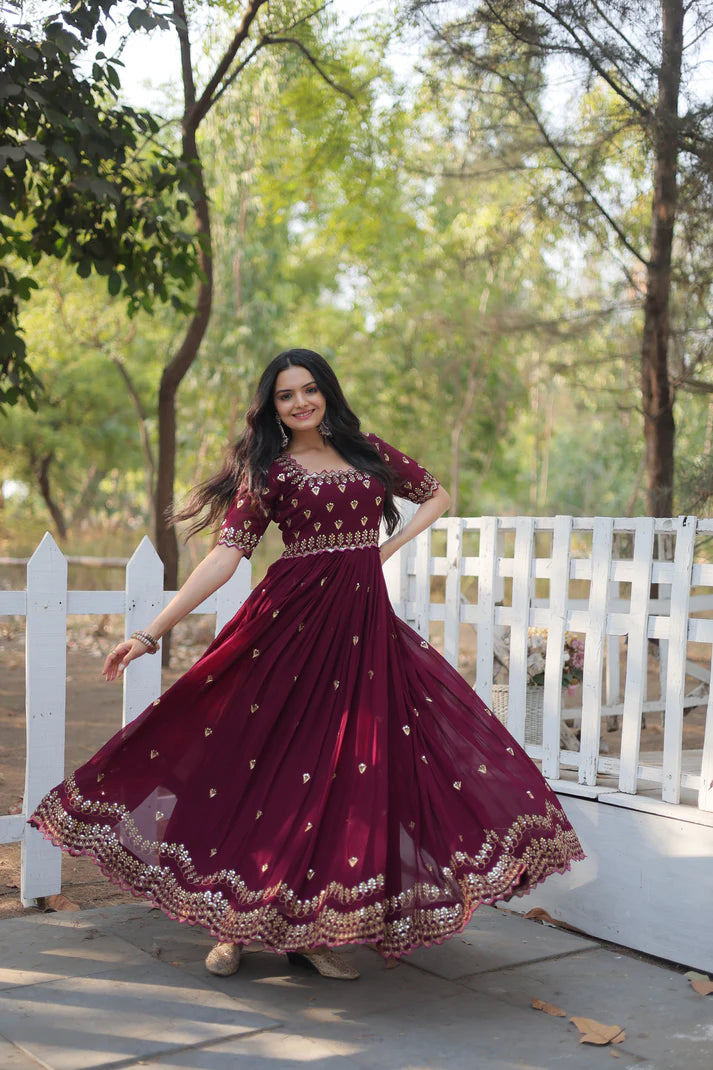 ZARI THREAD SEQUINS EMBROIDERY WORK GOWN(WD152)