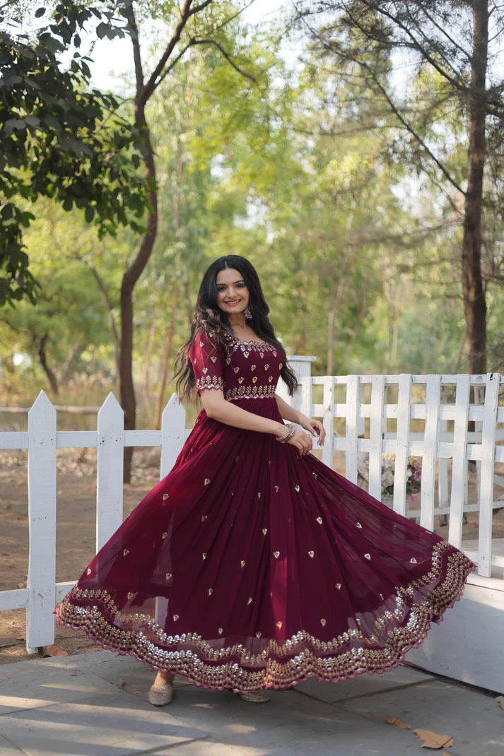ZARI THREAD SEQUINS EMBROIDERY WORK GOWN(WD152)