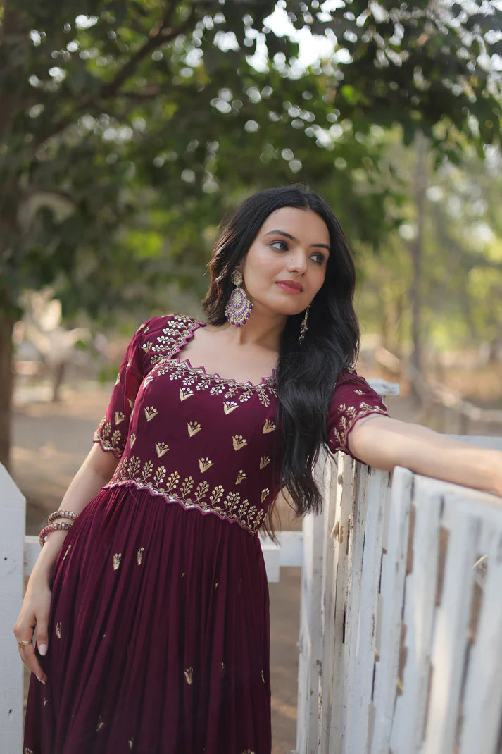ZARI THREAD SEQUINS EMBROIDERY WORK GOWN(WD152)